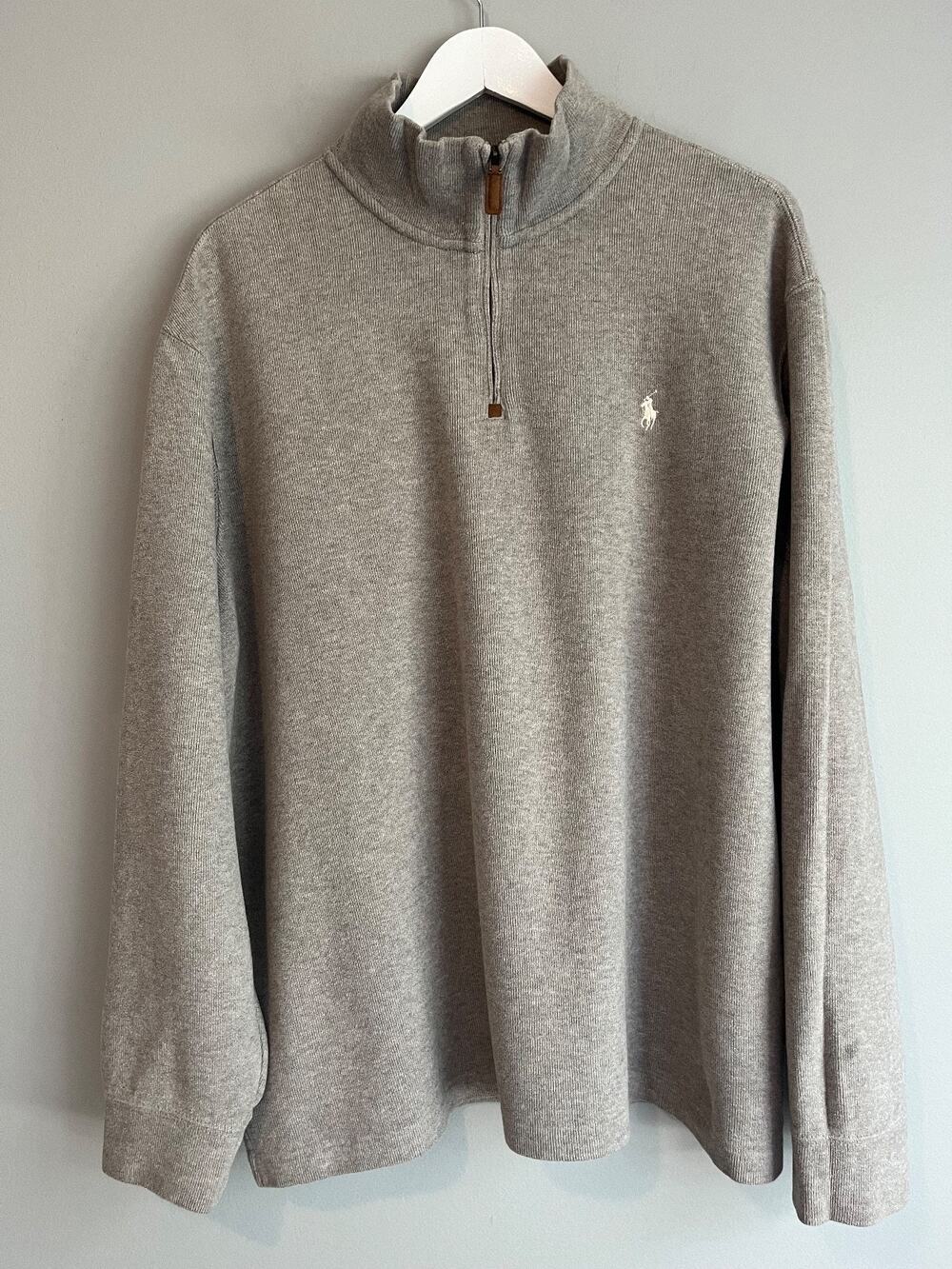 Polo Ralph Lauren Men's 1/4 Zip Ribbed Pullover Sweater Grey XXL Cotton Preppy